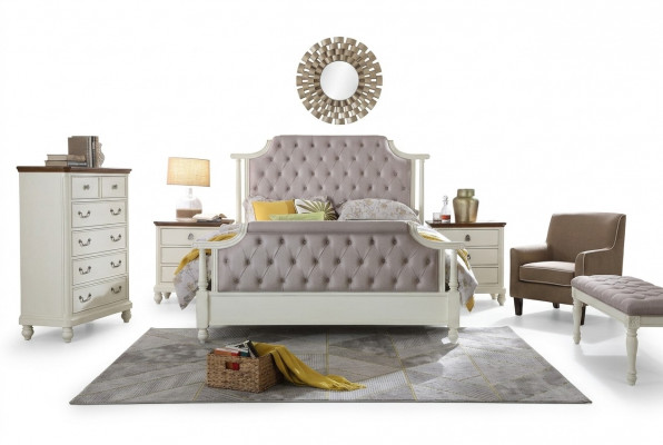 Slaapkamerset Bed 2x Nachtkastje 3-delig Bedden Oprichtingstijd Luxe Chesterfield