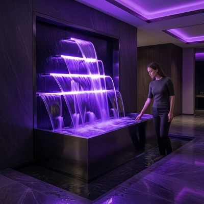 Waterval fontein zwembad roestvrijstalen waterpartijen zwembaddecoratie installatie
