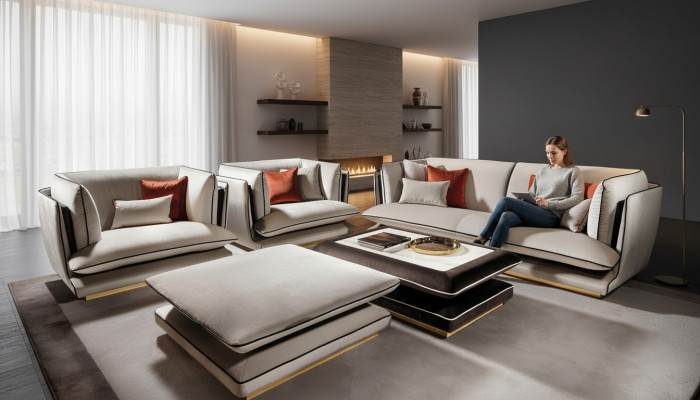 Sofaset 3 zits poef set meubels bankstel gestoffeerde groep bank arredoclassic