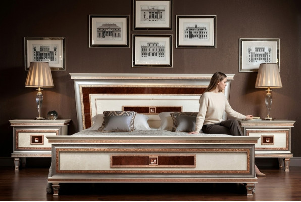 Bed 2x Nightstands 3-piece. Italiaanse Meubels Slaapkamer Bedden Hout Nieuwe Set