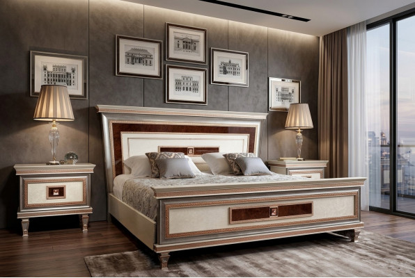 Bed 2x Nightstands 3-piece. Italiaanse Meubels Slaapkamer Bedden Hout Nieuwe Set