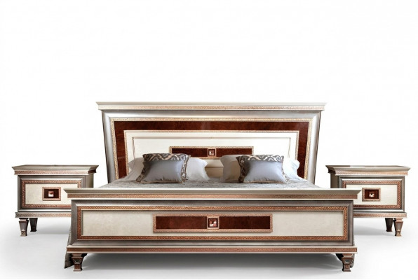 Bed 2x Nightstands 3-piece. Italiaanse Meubels Slaapkamer Bedden Hout Nieuwe Set