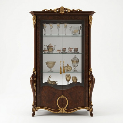 Woonkamer meubilair klassieke houten glazen vitrinekast kast vitrines nieuw