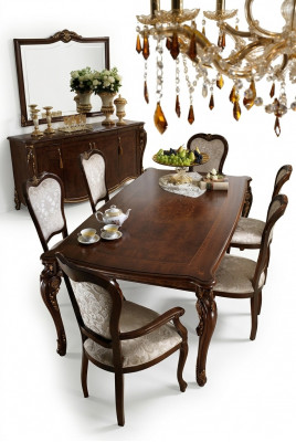Klassieke eettafel tafel hout eetkamer set 2x stoel met armleuning 3-delig.