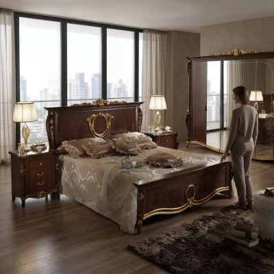 Klassieke slaapkamerset Bed 2x nachtkastje Luxe beddenmeubilair 3-delig hout Nieuw