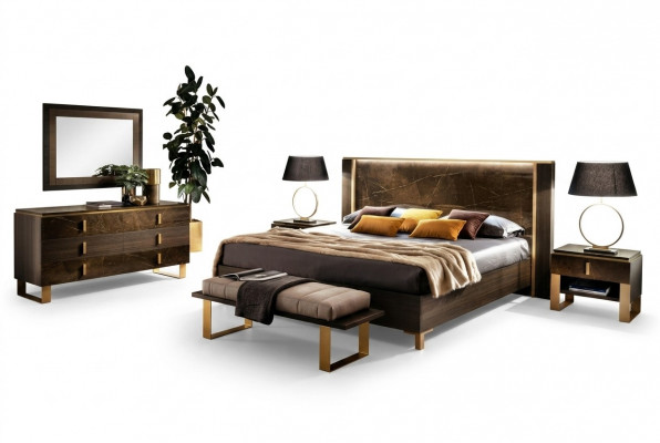 Slaapkamer Set Bed 2x Nachtkastje Dressoir Bedden Dubbel Hotel Bekleding 6-delig.