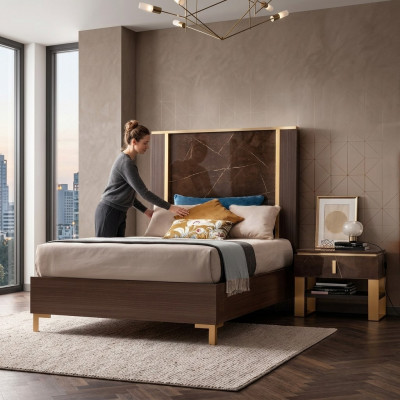Bed nachtkastje slaapkamer gestoffeerd bed klassiek ontwerper meubels arredoclassic