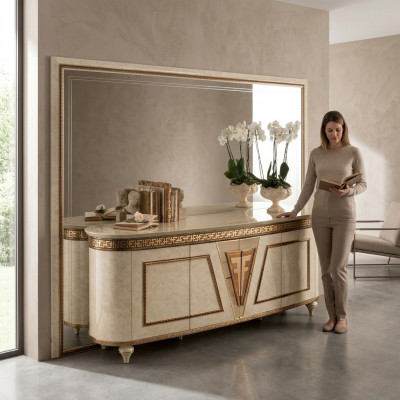 Spiegel ladekast kast dressoir slaapkamer set hout antieke stijl 2-delig