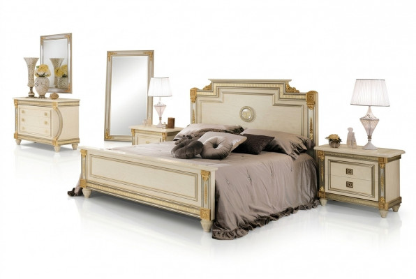 Bed 2x bedside table design bedroom Classic 3-piece Luxury Bed Set Furniture