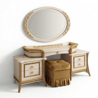 Kaptafel Spiegel Kruk Ladenkast Set Compleet Slaapkamer Nieuw 3-delig Console