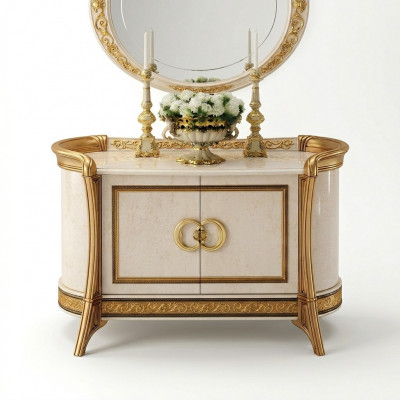 Ontwerpmeubels in barokstijl, beige luxe houten dressoir kast, Italiaanse meubels nieuw.
