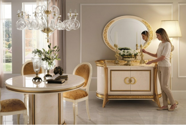 Meubelstijl Barok 2-delige set commode met spiegel Luxe hout Italiaanse meubels Nieuw