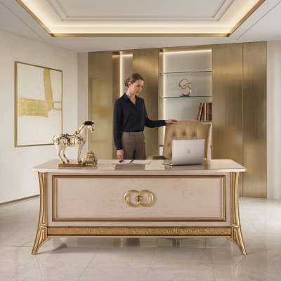Ontwerp bureau, bureau, stoel, meubilair met stoel 2 delen. Arredoclassic.