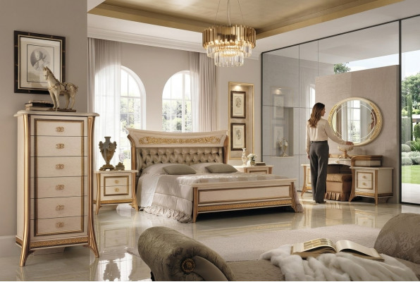 Slaapkamer set Bed Nachtkastje Commode Spiegel Kruk Nieuw 7-delig Barok Rococo