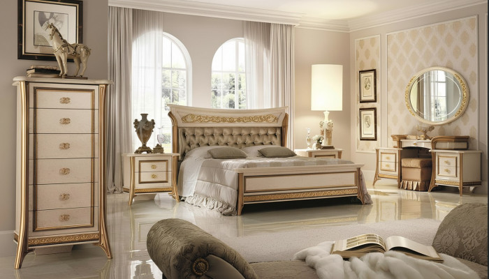Slaapkamer set Bed Nachtkastje Commode Spiegel Kruk Nieuw 7-delig Barok Rococo
