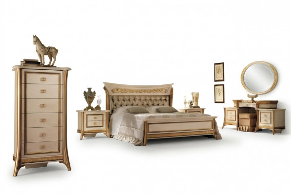 Slaapkamer set Bed Nachtkastje Commode Spiegel Kruk Nieuw 7-delig Barok Rococo
