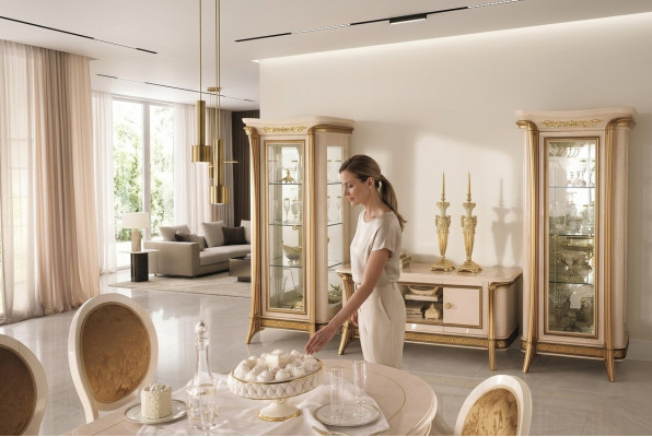 Woonkamerset Woonkamer Sideboard 2x Vitrine 3-delige woonwand arredoclassic  Woonkamerset Woonkamer Dressoir 2x Vitrine 3-delige wandmeubel arredoclassic