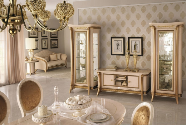 Woonkamerset Woonkamer Sideboard 2x Vitrine 3-delige woonwand arredoclassic  Woonkamerset Woonkamer Dressoir 2x Vitrine 3-delige wandmeubel arredoclassic