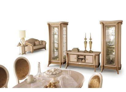 Woonkamerset Woonkamer Sideboard 2x Vitrine 3-delige woonwand arredoclassic  Woonkamerset Woonkamer Dressoir 2x Vitrine 3-delige wandmeubel arredoclassic