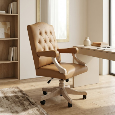 Luxe kantoorstoel met bekleding, draaibaar, ontwerper meubels, kantoorbaas.