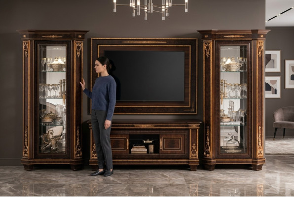 Woonkamer compleet set Woonkamercombinatie 4 delig Woonwand Hout 2x Vitrine Nieuw