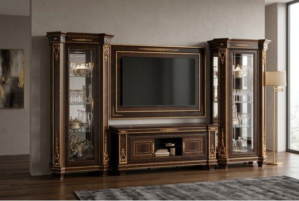 Woonkamer compleet set Woonkamercombinatie 4 delig Woonwand Hout 2x Vitrine Nieuw