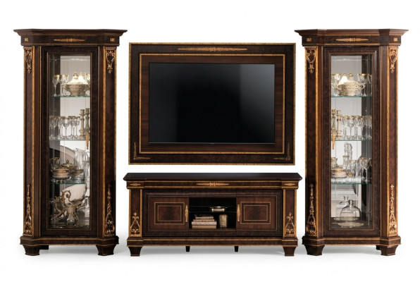 Woonkamer compleet set Woonkamercombinatie 4 delig Woonwand Hout 2x Vitrine Nieuw