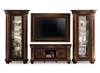 Woonkamer compleet set Woonkamercombinatie 4 delig Woonwand Hout 2x Vitrine Nieuw