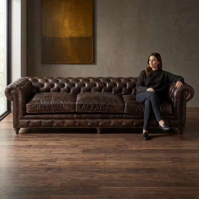 Bruin Chesterfield bank bank stof leder banken bekleding stel Big XXL