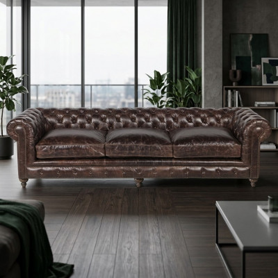 Bruin Chesterfield bank bank stof leder banken bekleding stel Big XXL