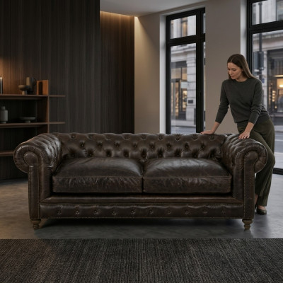 Bruine Chesterfield 3-zits designer woonkamer 3-zits bank