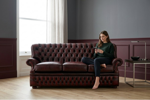 Bruine Chesterfield 3-zitsbank in antieke stijl designer woonkamerbank