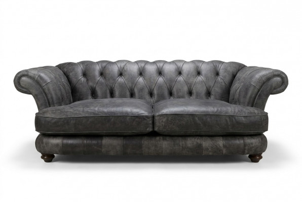 Chesterfield Big Xxl Bank % Leder Zwart 3-Zits Vintage Stijl