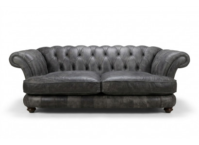 Chesterfield Big Xxl Bank % Leder Zwart 3-Zits Vintage Stijl