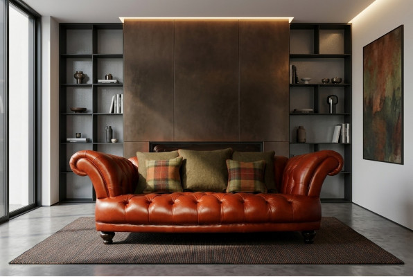 Bruin lederen Chesterfield bank bank stof bankstel 3 zits Nieuw