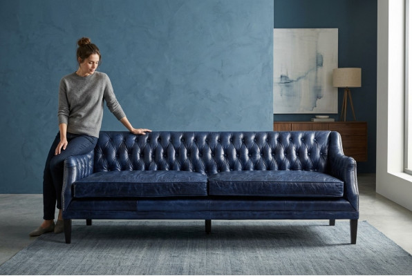 Blauwe Chesterfield bank Bank bekleding stof leder bankstel 4-zits nieuw