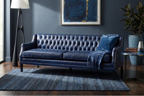Blauwe Chesterfield bank Bank bekleding stof leder bankstel 4-zits nieuw