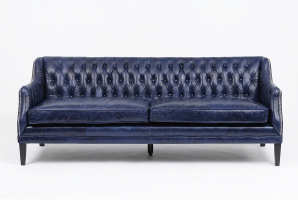 Blauwe Chesterfield bank Bank bekleding stof leder bankstel 4-zits nieuw