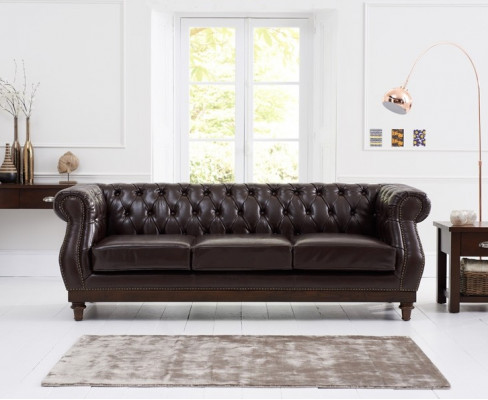 Chesterfield ontwerper bruine 3-zits luxe woonkamerbank