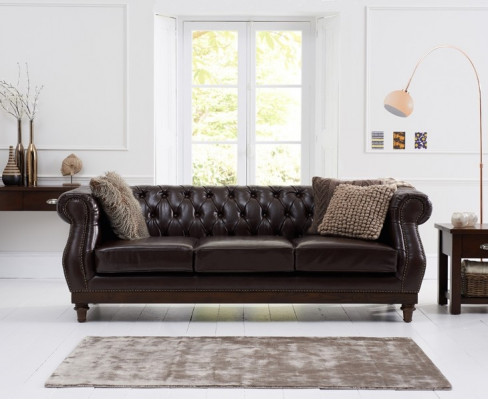 Chesterfield ontwerper bruine 3-zits luxe woonkamerbank