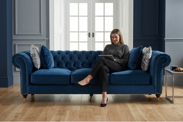 Blauw Chesterfield Bank Luxe Woonkamer Bank Stoffen Bankstel