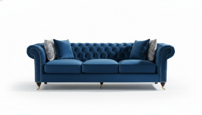 Blauw Chesterfield Bank Luxe Woonkamer Bank Stoffen Bankstel