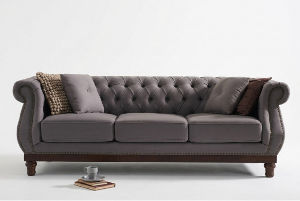 Grijze Chesterfield bank bank bekleding stoffen bank designer 3-zits