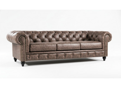 Mens Club Chesterfield Sofa Bank Leder Bekleding Driezitter Bruin NIEUW
