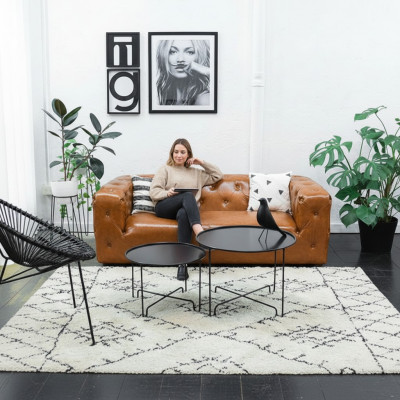 Amerikaanse stijl Chesterfield bankstel van leer, driezits bruin.