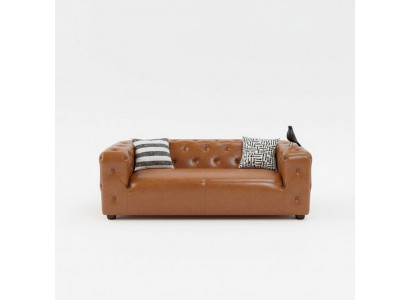 Amerikaanse stijl Chesterfield bankstel van leer, driezits bruin.