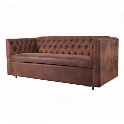 Amerikaanse stijl Chesterfield bankstel van leer in bruin, driezitsbank.