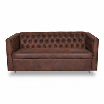 Amerikaanse stijl Chesterfield bankstel van leer in bruin, driezitsbank.