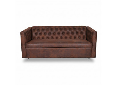 Amerikaanse stijl Chesterfield bankstel van leer in bruin, driezitsbank.