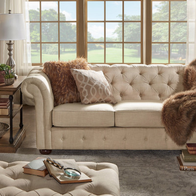 Landhuis stijl meubelen - Chesterfield bankstel 3+2 set stof